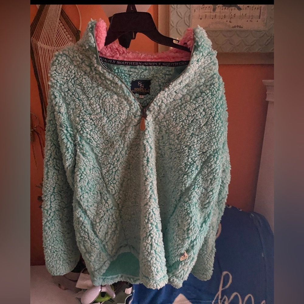 Simply Southern Mint and Pink Sherpa Jacket
